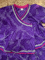 Infant girl angrakha top and skirt-Purple Bhandej