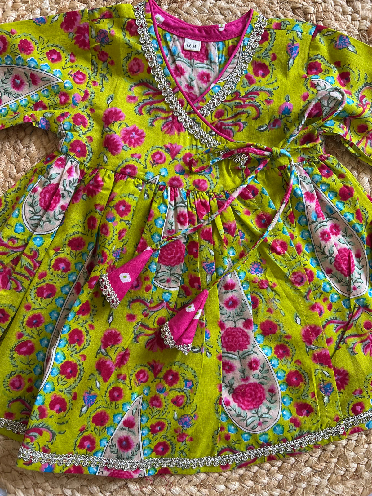 Lime Green Floral Angrakha Kurti with Dhoti