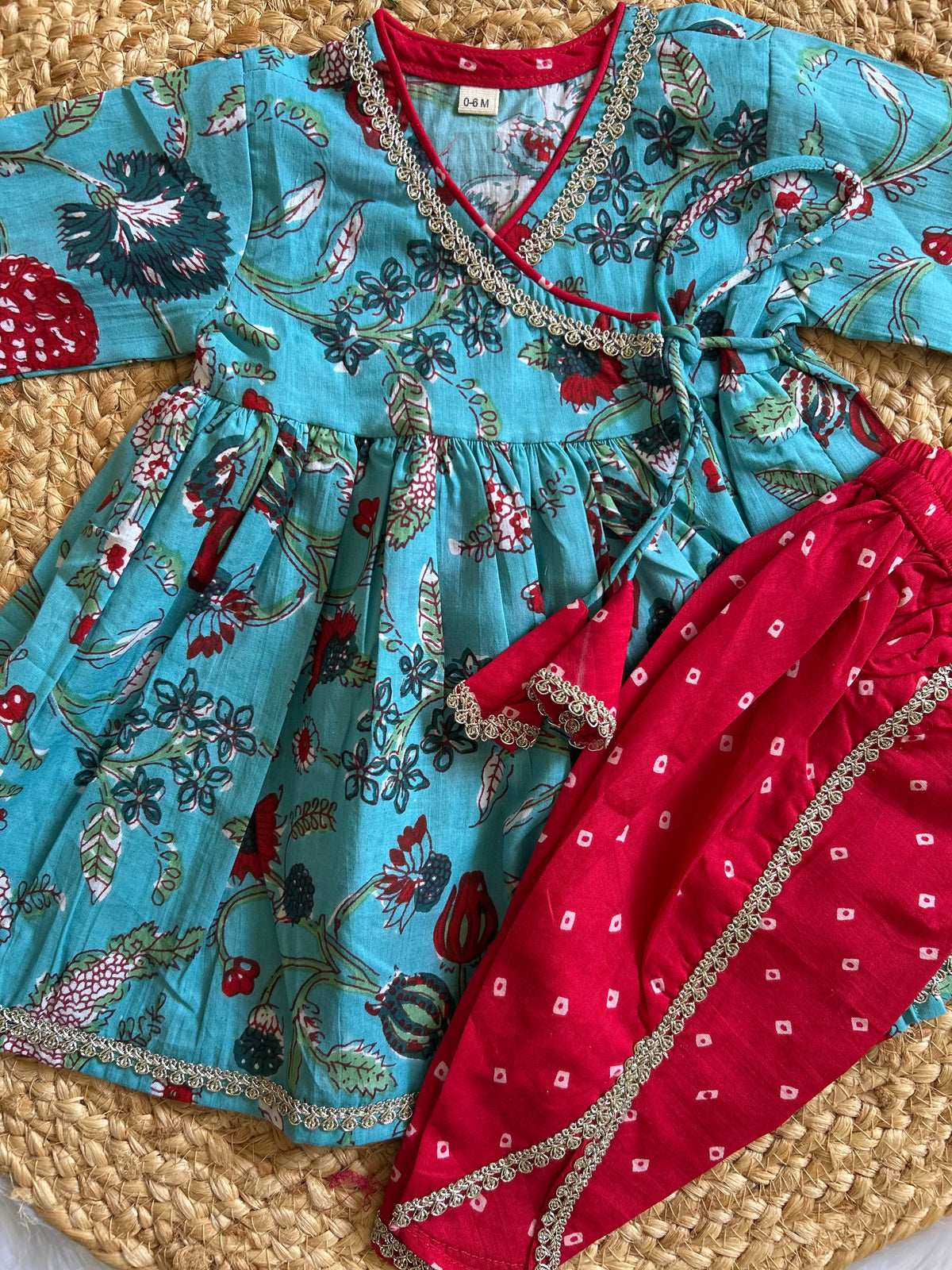 Turquoise Blue Angrakha Kurti with Dhoti