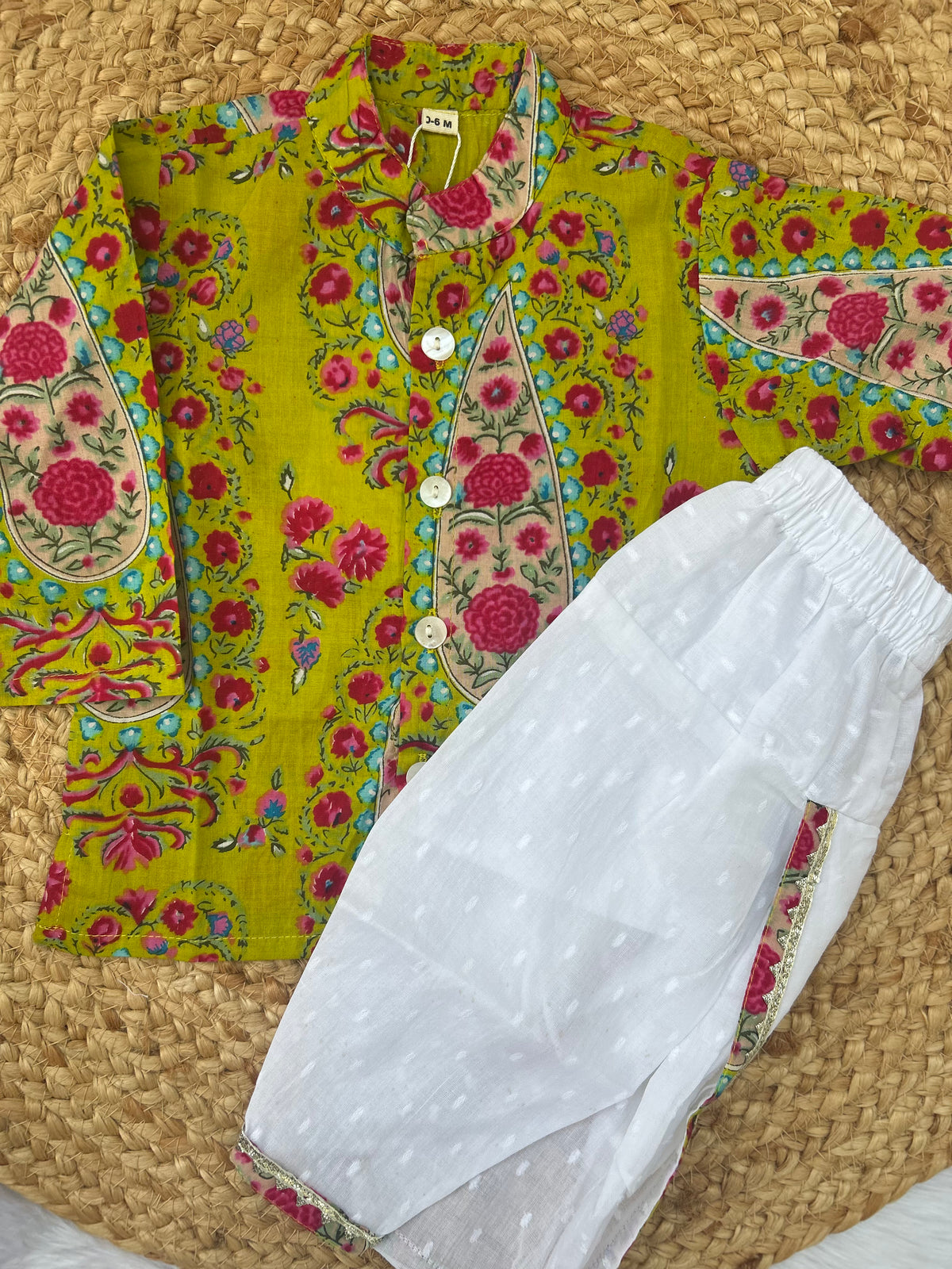 Infant Boys Dhoti Kurta set-Lime Green