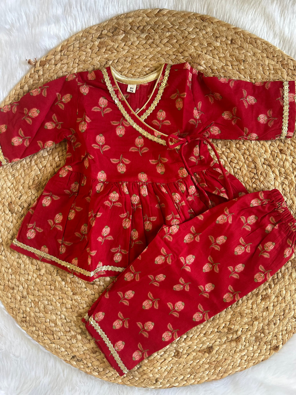 Angrakha kurti with pants-red