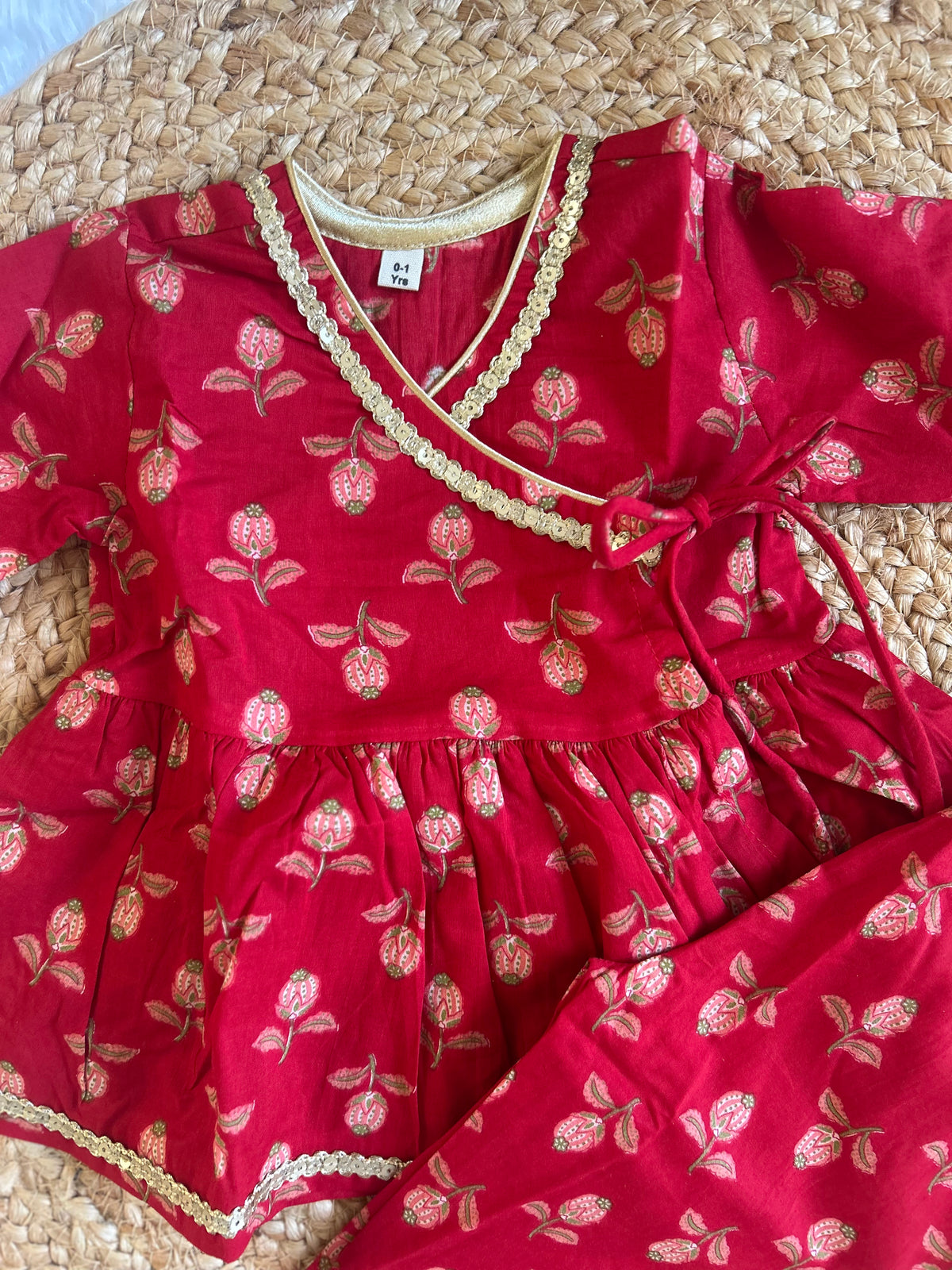 Angrakha kurti with pants-red