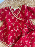 Angrakha kurti with pants-red