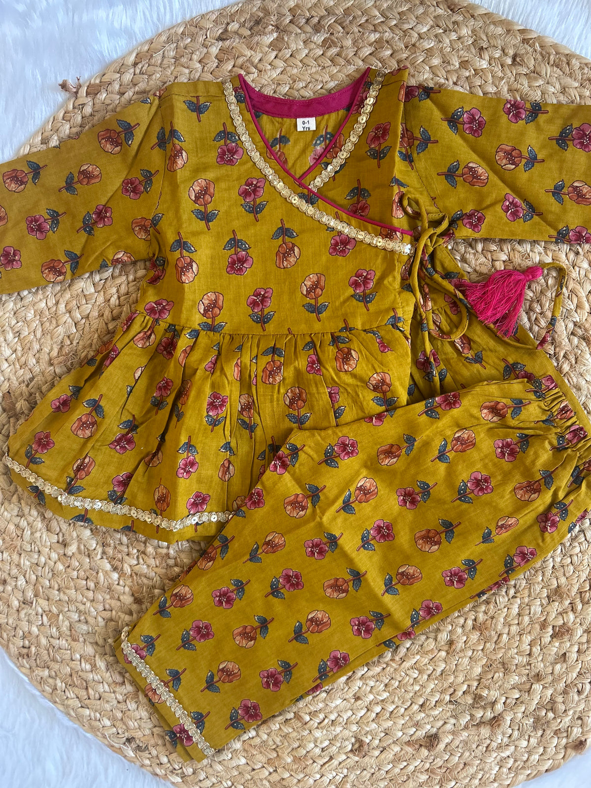 Angrakha kurti with pants-mustard