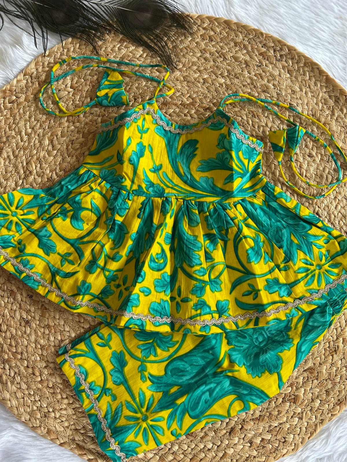 Infant Kurti with Pants-Yellow Green