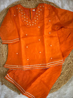 Orange mirror work kurti palazzo