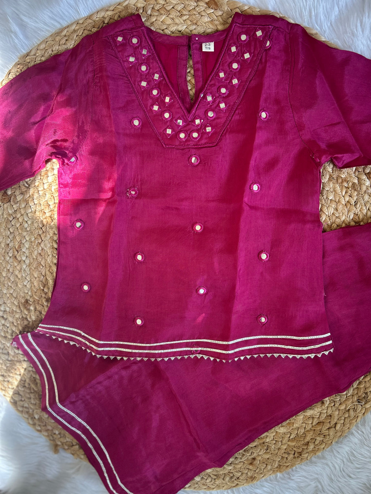 Pink mirror work kurti palazzo