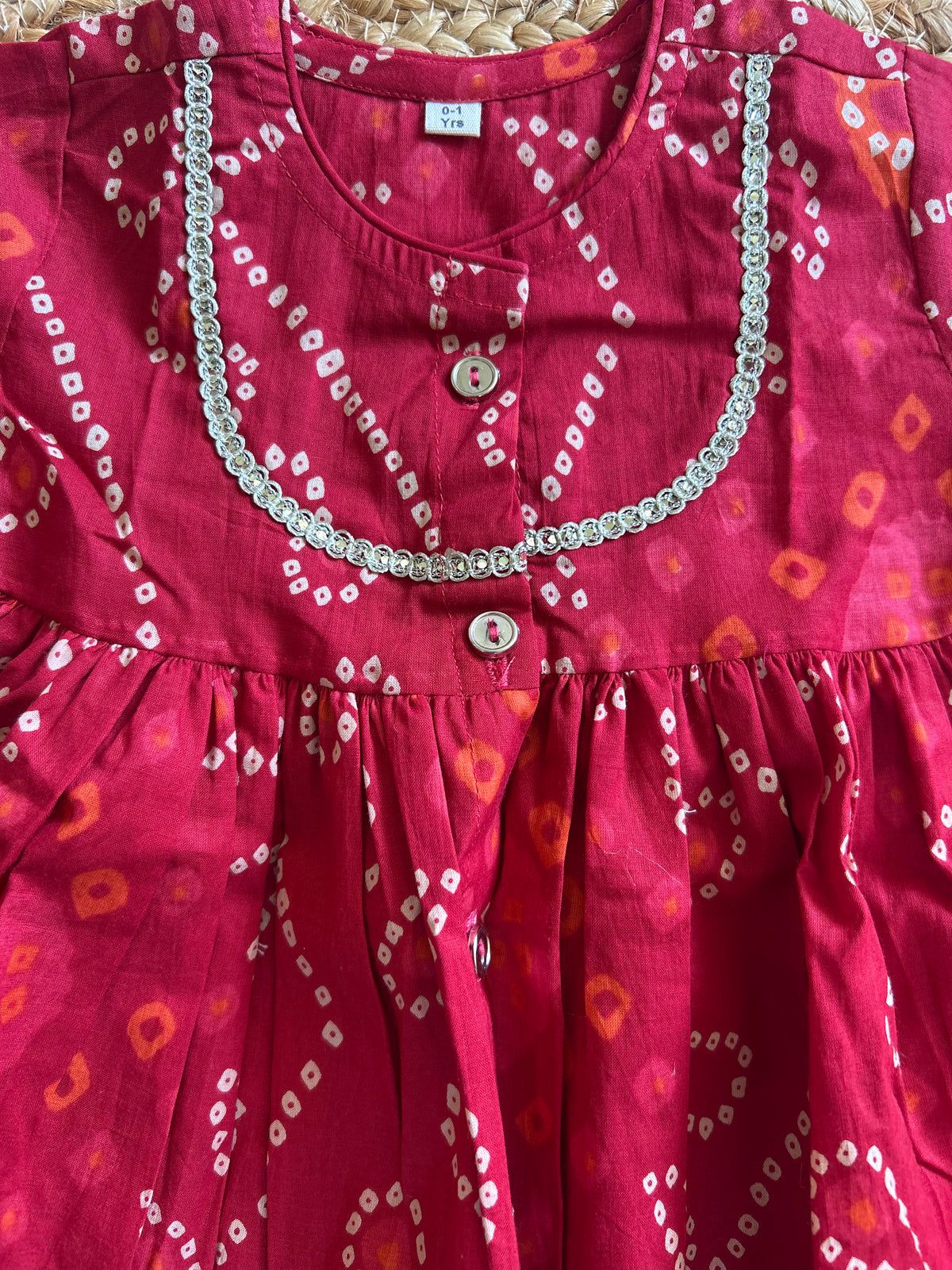 Red Bandhej Kurti Pant Set