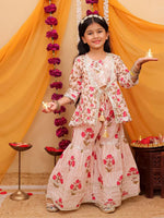 Girl's Pink peplum kurta with sharara set