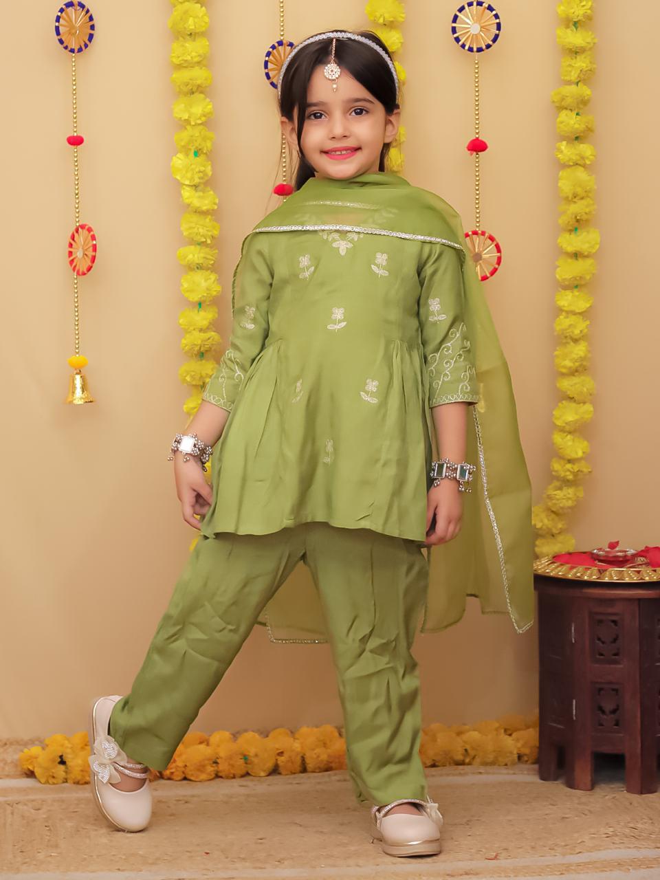 Premium silk green kurti pant set
