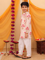 Boy's Pink kurta pajama with attached jacket