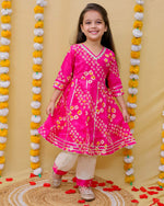 Girl's anarkali bhandej kurti pant