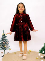 Girl's maroon velvet frock